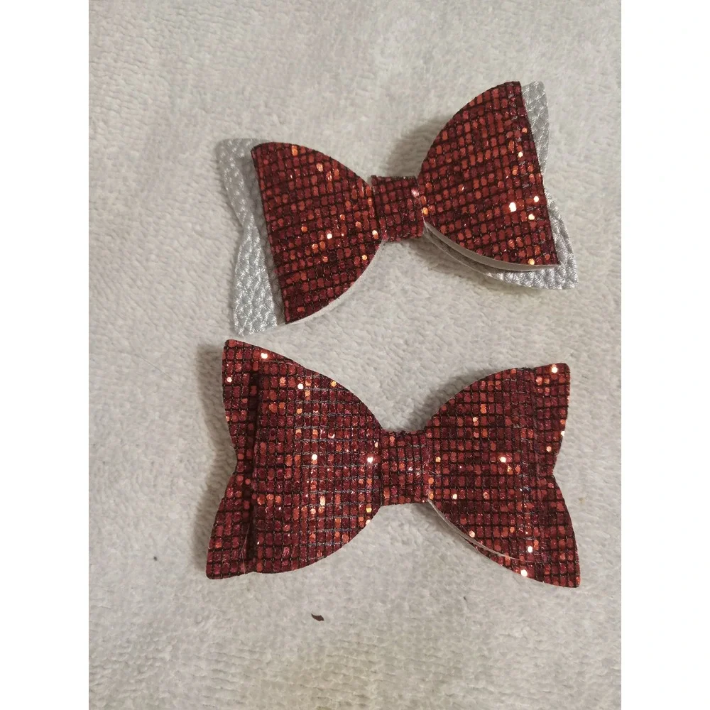 Hair Bows Alligator Clips Set Black Red Sparkly Glitter Stars School Party Girls